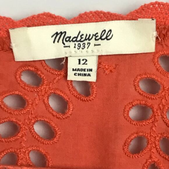 Madewell Eyelet Wildfield Rusted Red Coral Cinnamon Orange Shift Dress sz 12 - Picture 12 of 14